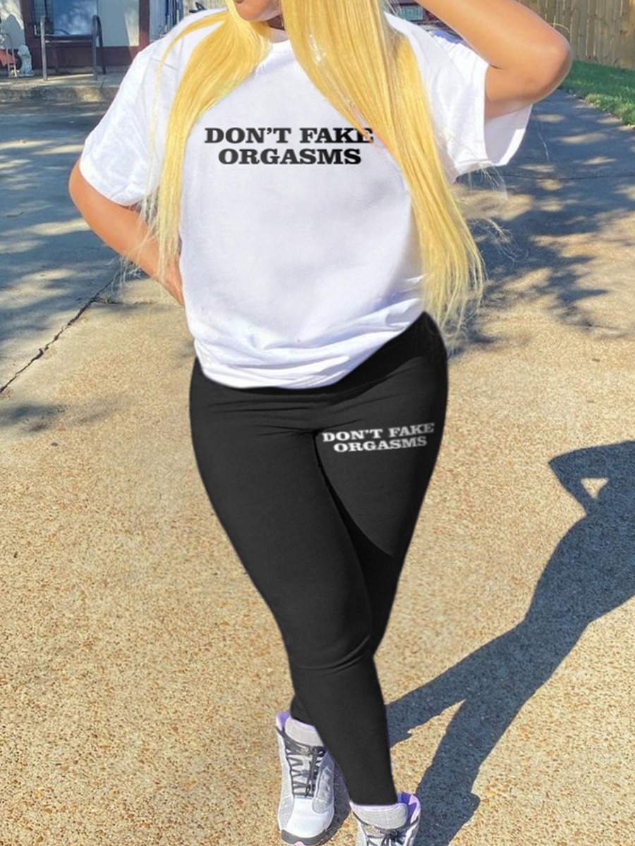LW Plus Size Letter Print Regular Fit Pants Set