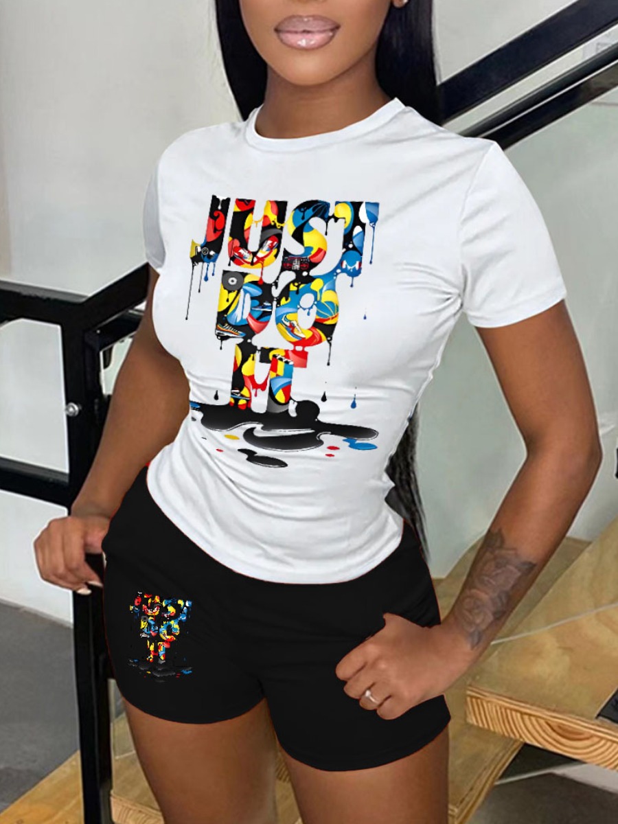 LW Just Do It Letter Print Skinny Shorts Set