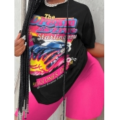 LW Plus Size Racing Car Letter Print Shorts Set
