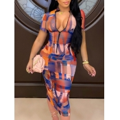 LW Plus Size Mixed Print Zipper Design Bodycon Dre