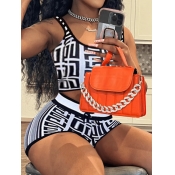 LW Crop Top Geometric Print Drawstring Shorts Set