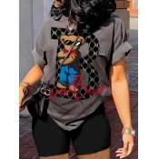 LW Lover Bear Cartoon Letter Print Shorts Set