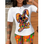 LW Round Neck Cartoon Print Shorts Set