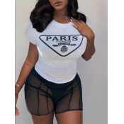 LW Plus Size Letter Print See Through Shorts Set