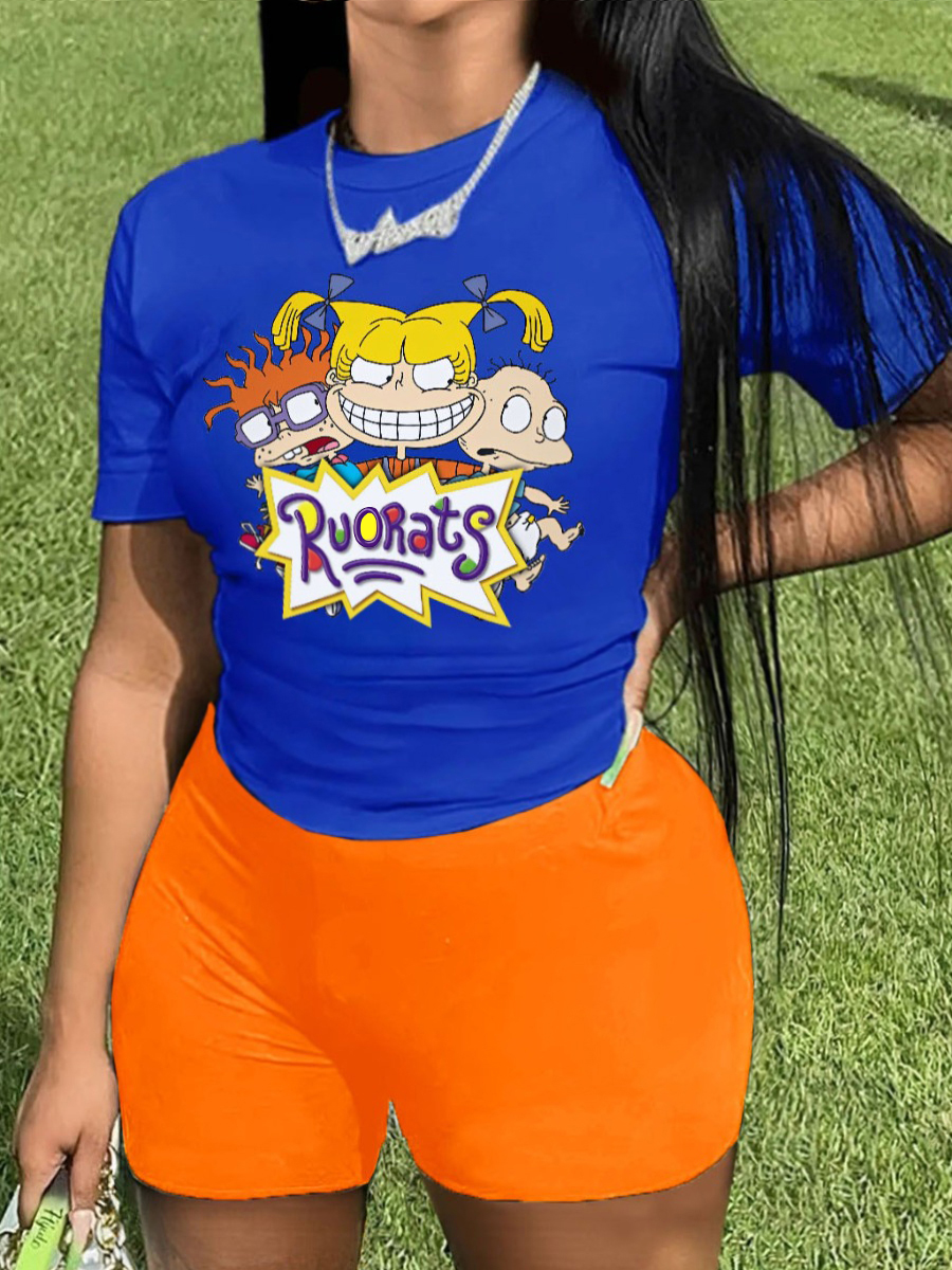 LW Plus Size Cartoon Letter Print Skinny Shorts Set