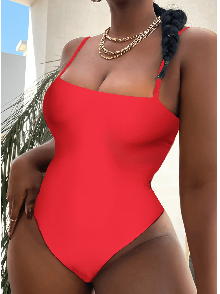 LovelyWholesale BASICS Adjustable Strap Skinny Bodysuit Summer Sleeveless Casual Solid Color U Neck Spring Summer 2024