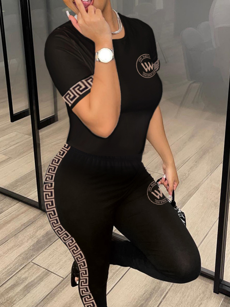 LW Plus Size Letter Print Skinny Pants Set