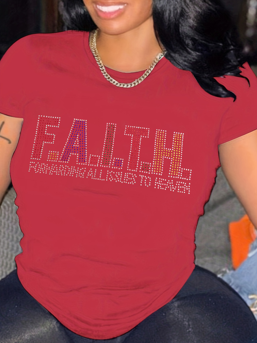 LW Plus Size Rhinestone Faith Letter T-shirt