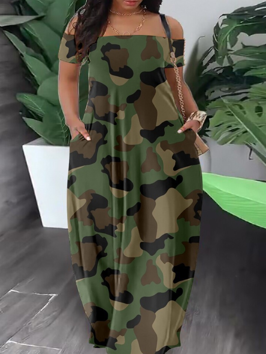 LovelyWholesale Plus Size Camo Print Dress Summer Sleeveless Casual Basic V Neck  3X Spring Summer 2024