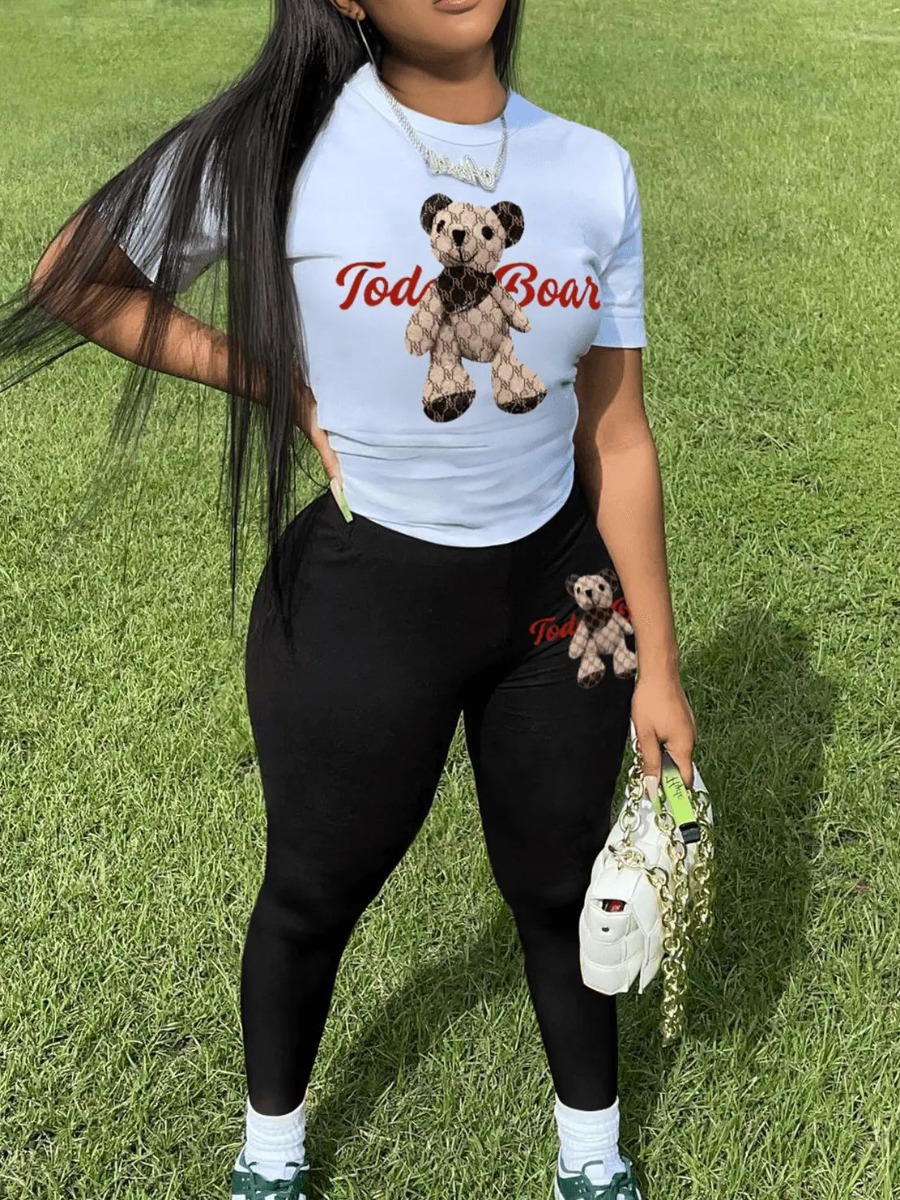 LW Plus Size Teddy Bear Letter Print Pants Set