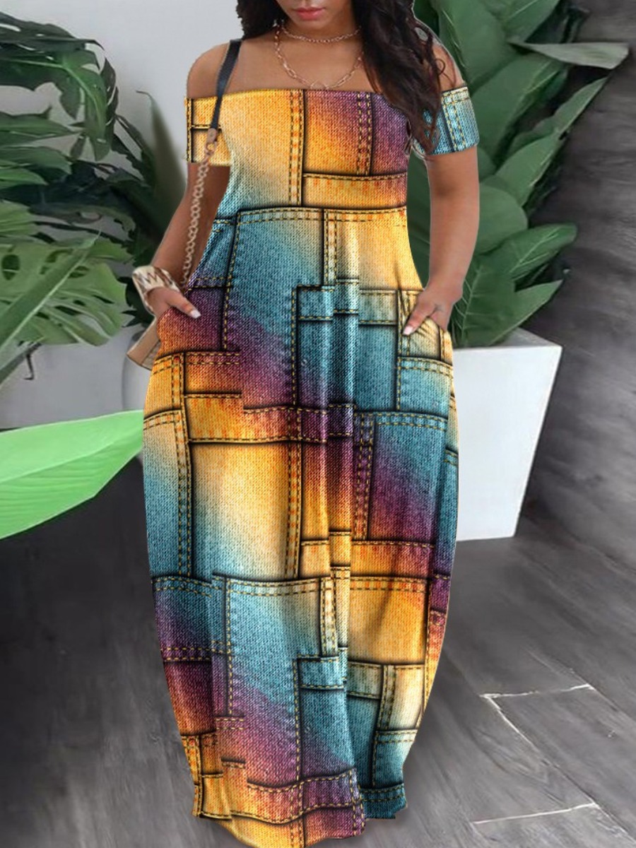 LovelyWholesale Plus Size Off The Shoulder Gradient Loose Dress Summer Sleeveless Vacation Basic Bateau Neck  3X Spring Summer 2024