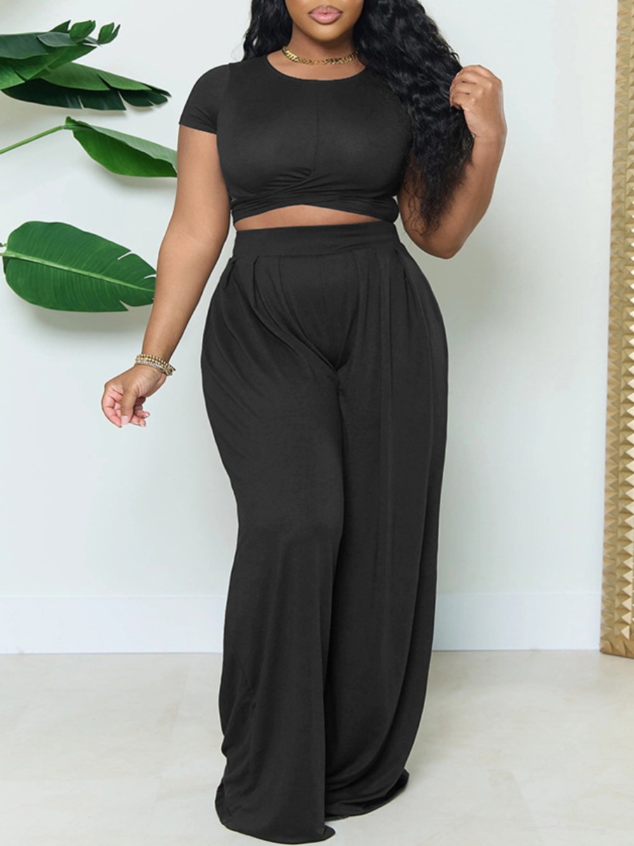 LW Plus Size Bandage Design Wide Leg Pants Set