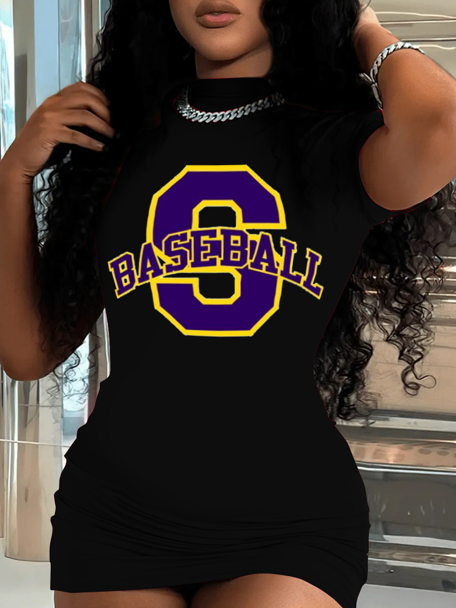 LW Baseball Letter Print Bodycon Dress