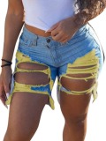 LW Mid Waist Ripped Solid Skinny No Elasticity Denim Shorts