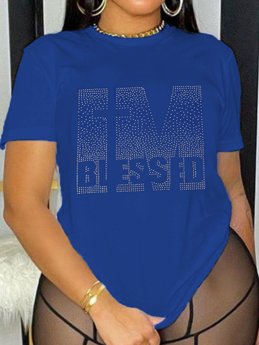 LW Plus Size Rhinestone Blessed Letter T-shirt