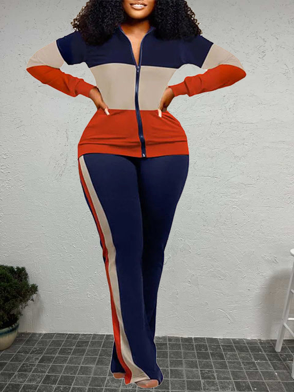 LW Plus Size Striped Patchwork Regular Fit Pants Set