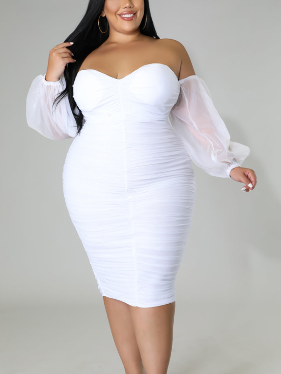 LW Plus Size Off The Shoulder Ruched Bodycon Dress