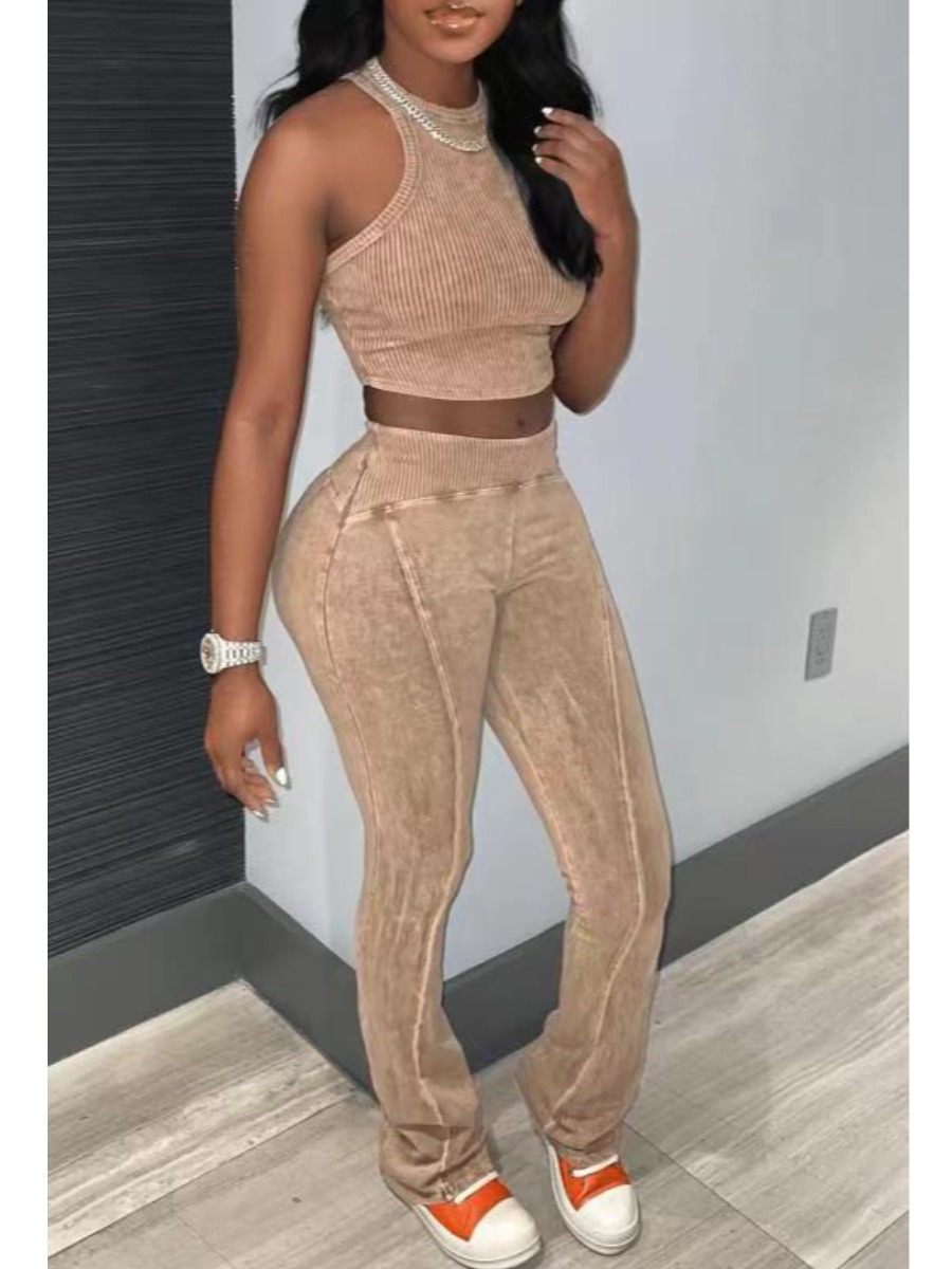 LW BASICS Crop Top Print Two-piece Pants Set