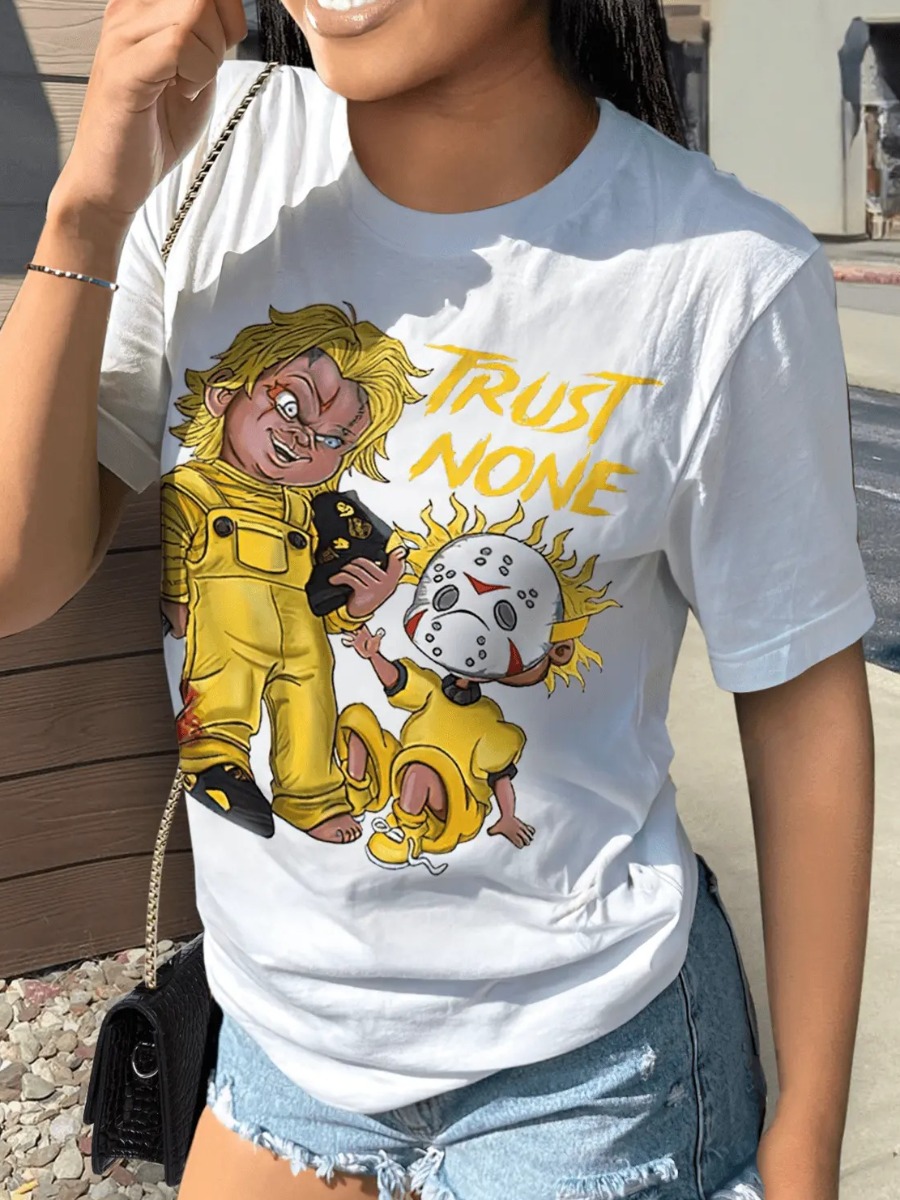 LW Cartoon Letter Print Skinny T-shirt