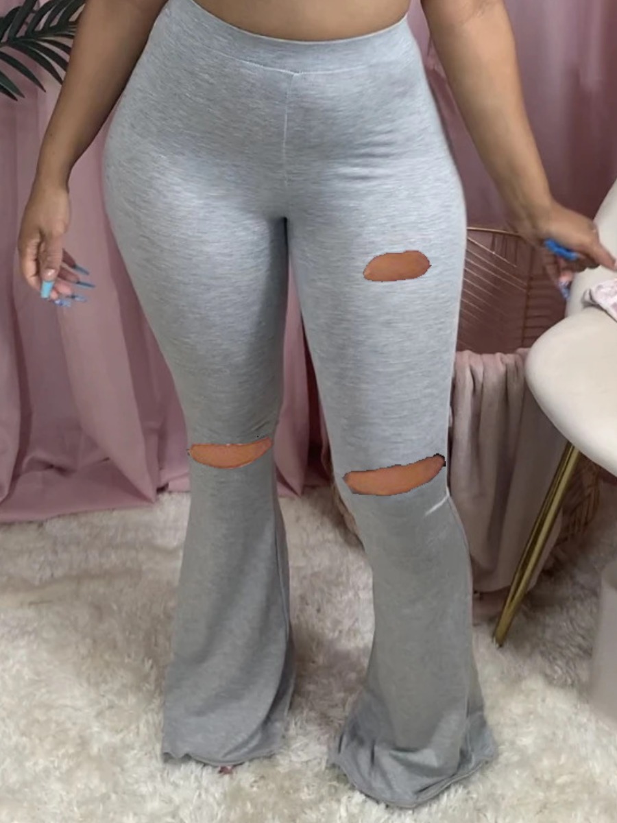 LW Plus Size Mid Waist Ripped Flared Pants