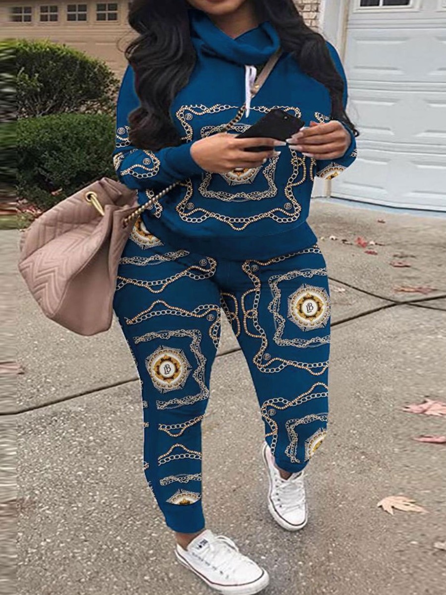 LW Plus Size Chain Print Drawstring Pants Set