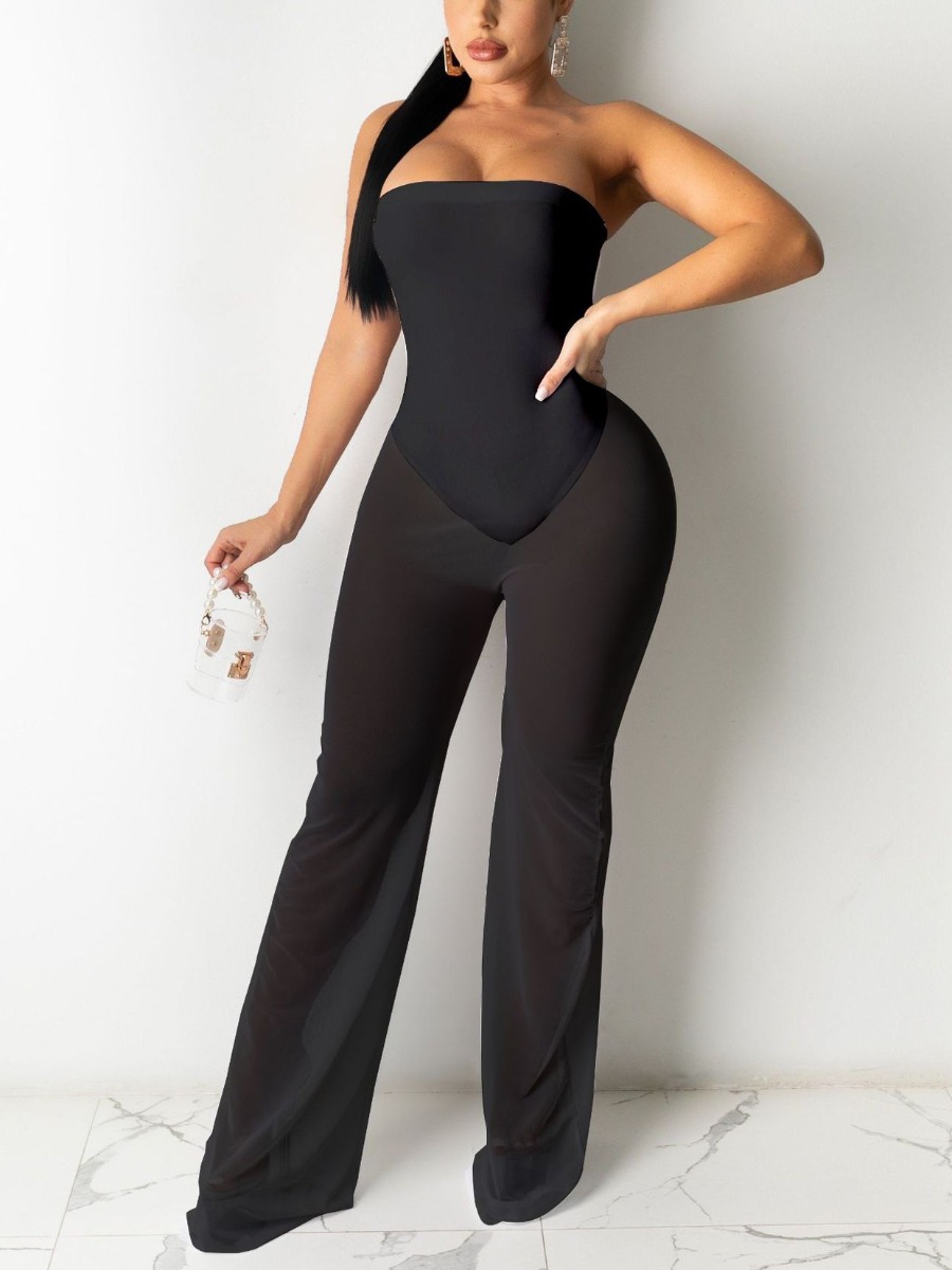 LW SXY Off The Shoulder See Through Flared Jumpsuit