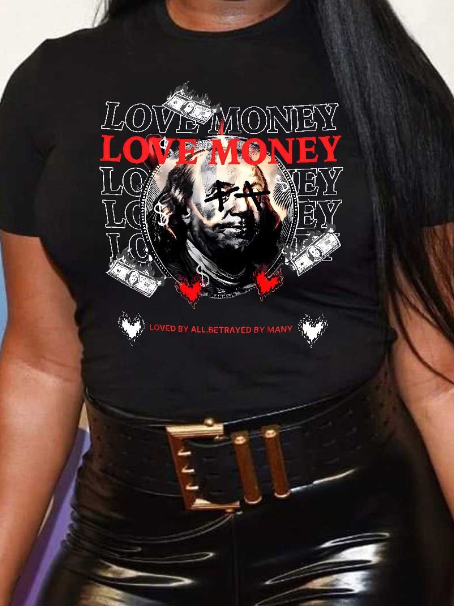 LW Plus Size Figure Money Letter Print T-shirt