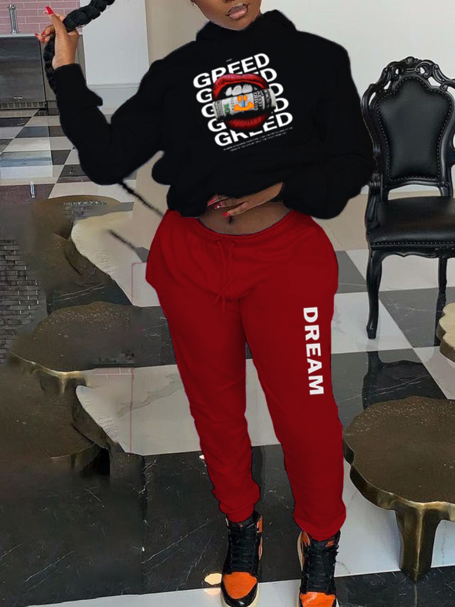 LW Lip Letter Money Print Kangaroo Pocket Tracksui