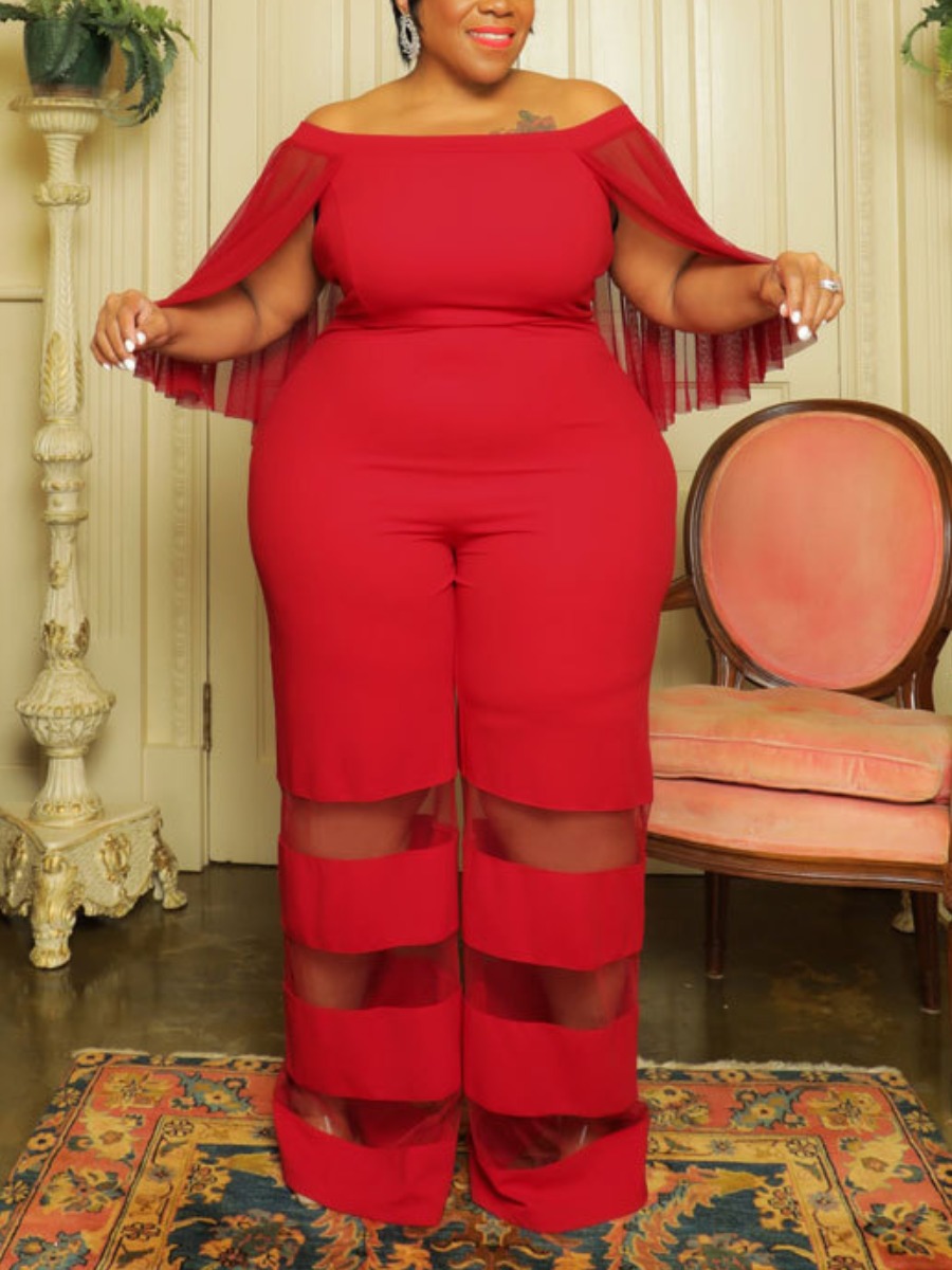 LW Plus Size Off The Shoulder See Through Wide Leg Jumpsuit