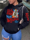LW Money Bag Letter Print Kangaroo Pocket Hoodie