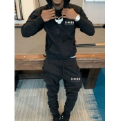 LW Men Letter Print Kangaroo Pocket Tracksuit Set