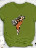 LW Casual O Neck Print Green T-shirt