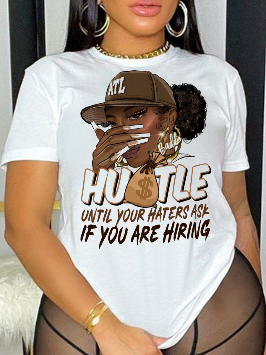 LovelyWholesale Plus Size Figure Letter Print T-shirt Summer Short Sleeve Casual Pattern Round Neck  4X Spring Summer 2024