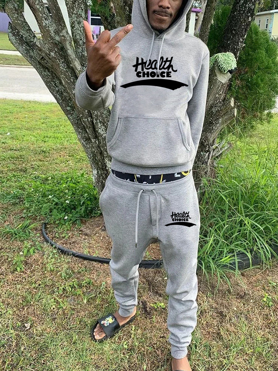 LW Men Letter Print Kangaroo Pocket Design Tracksuit Set