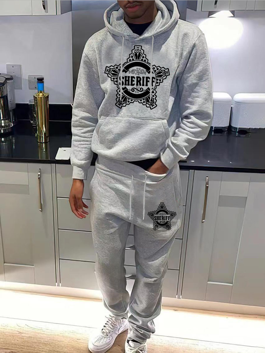 LW Men Letter Print Kangaroo Pocket Design Tracksuit Set