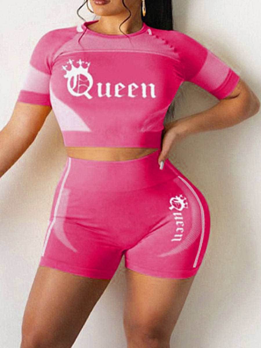 LW Plus Size Crop Top Queen Letter Print Shorts Set