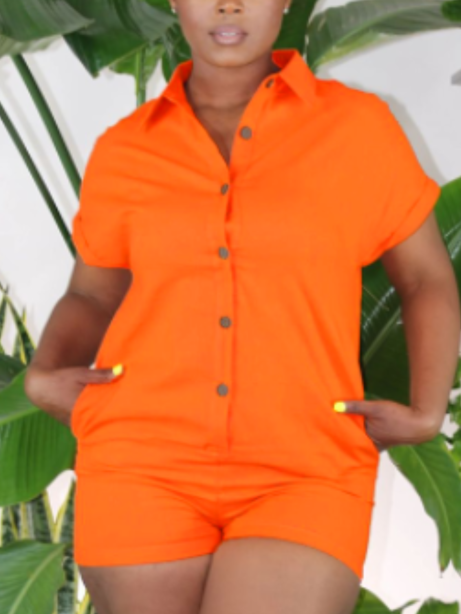 LW BASICS Turndown Collar Pocket Design Romper