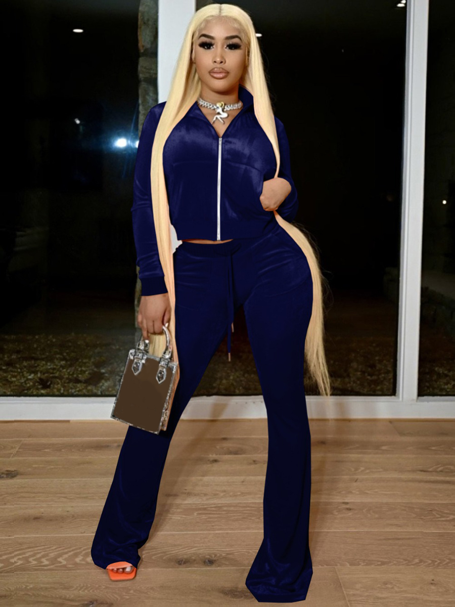 LW Velvet Crop Top Drawstring Flared Pants Set