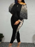 LW Plus Size Lantern Sleeve Gradien Print Skinny Pants Set