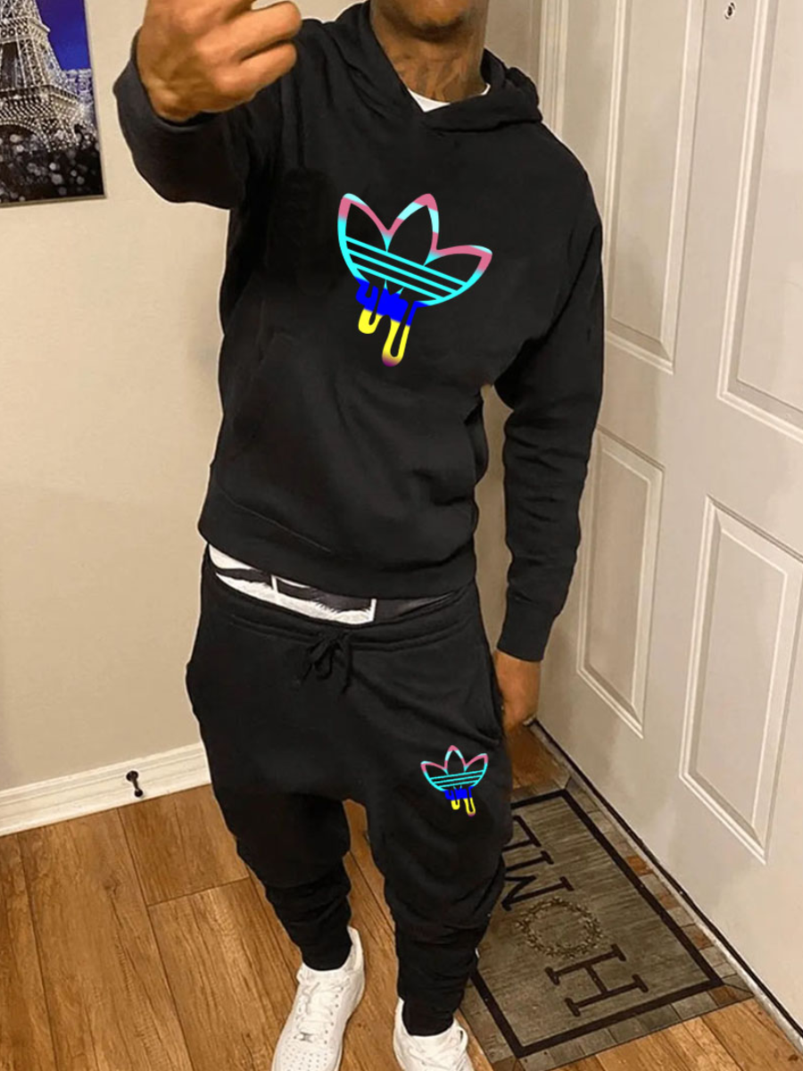 LW Men Gradient Kangaroo Pocket Tracksuit Set