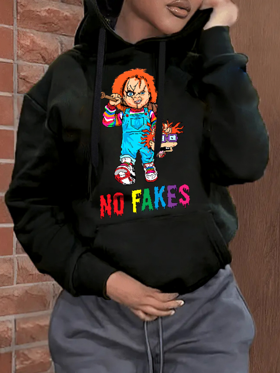 LW Figure Letter Print Kangaroo Pocket Hoodie