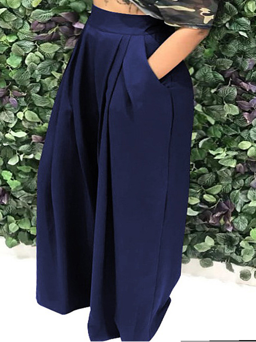 LW Plus Size High Waist Pocket Design Wide Leg Pants