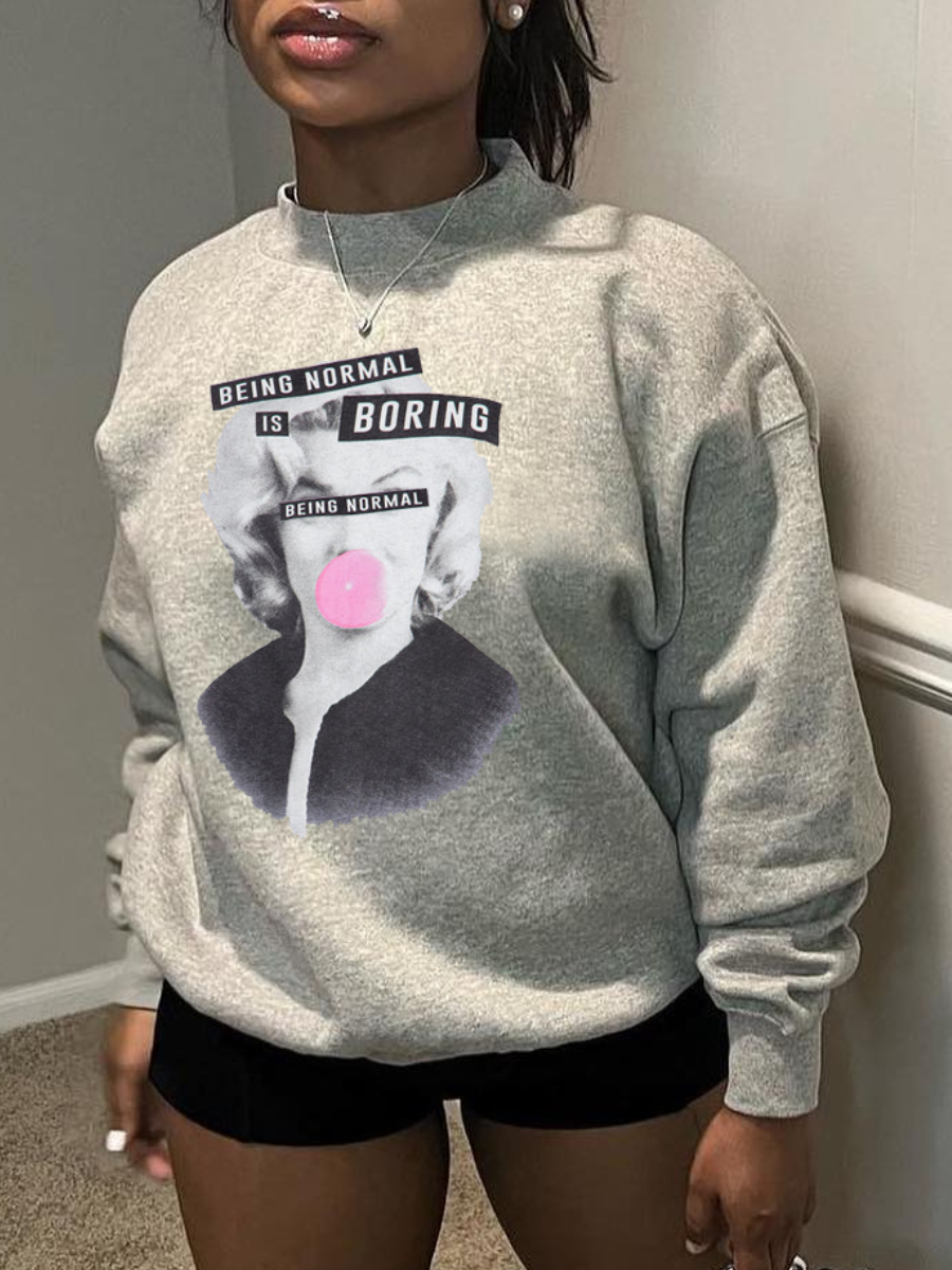 LW Pattern Figure Print Letter Loose Sweatshirt