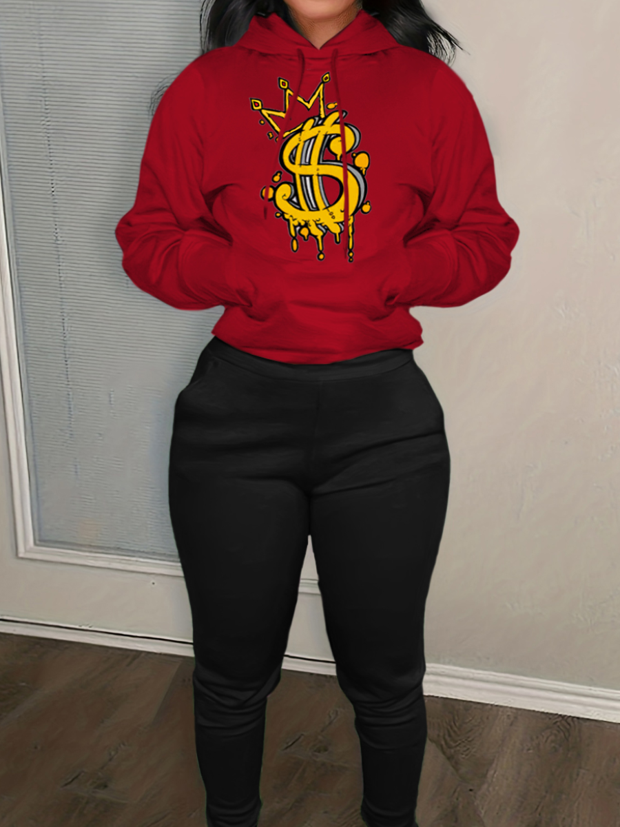 LW Crown Letter Print Kangaroo Pocket Tracksuit Set
