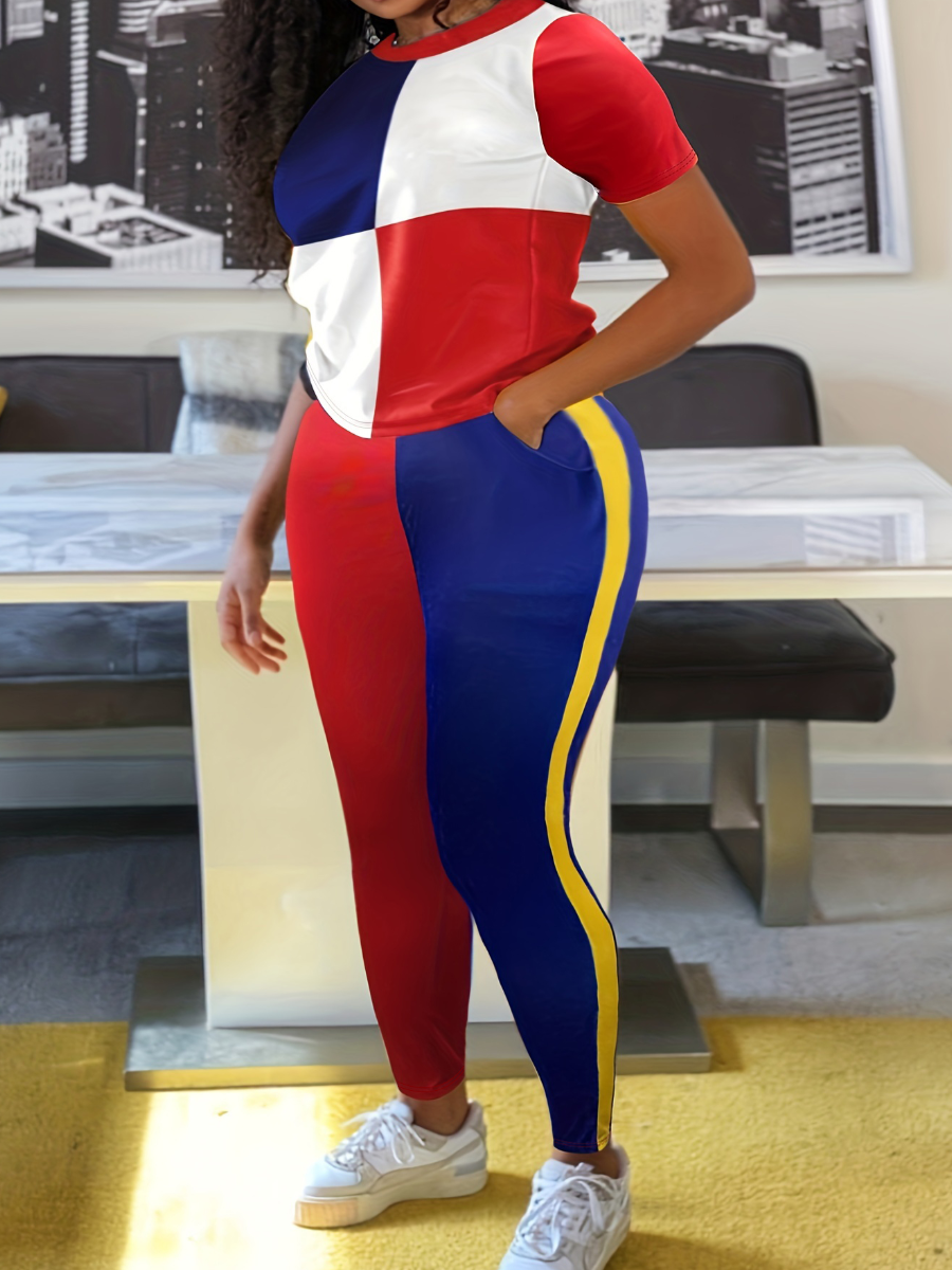 LW Plus Size Color Block Skinny Two-piece Pants Set