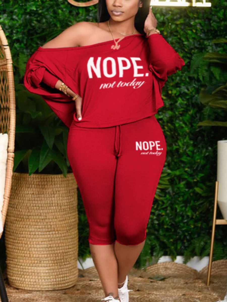 LW Plus Size Letter Print Drawstring Loose Pants Set