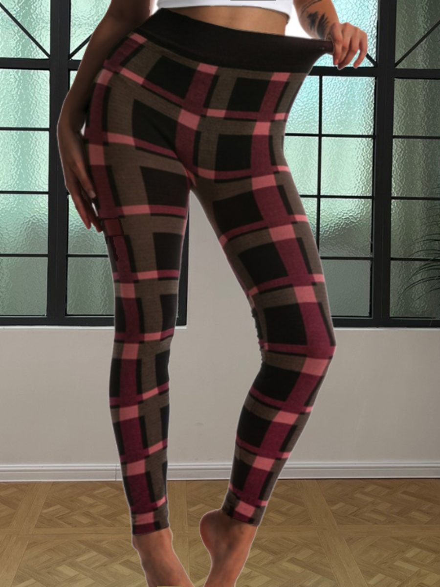 LW Plus Size High Waist Plaid Print Skinny Pants