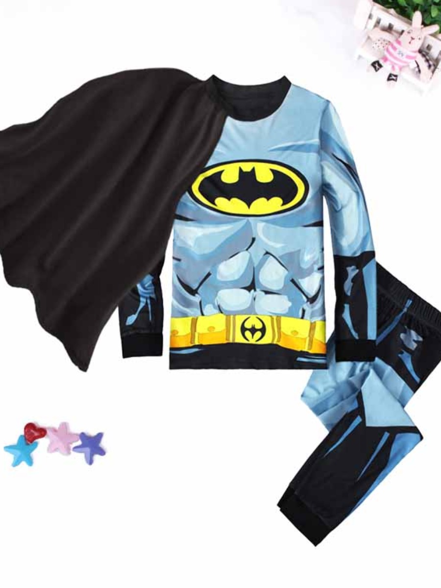 LW COTTON Boy Cartoon Print Patchwork Pants Set