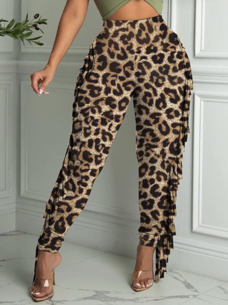 LW SXY High Waist Leopard Print Tassel Design Pant