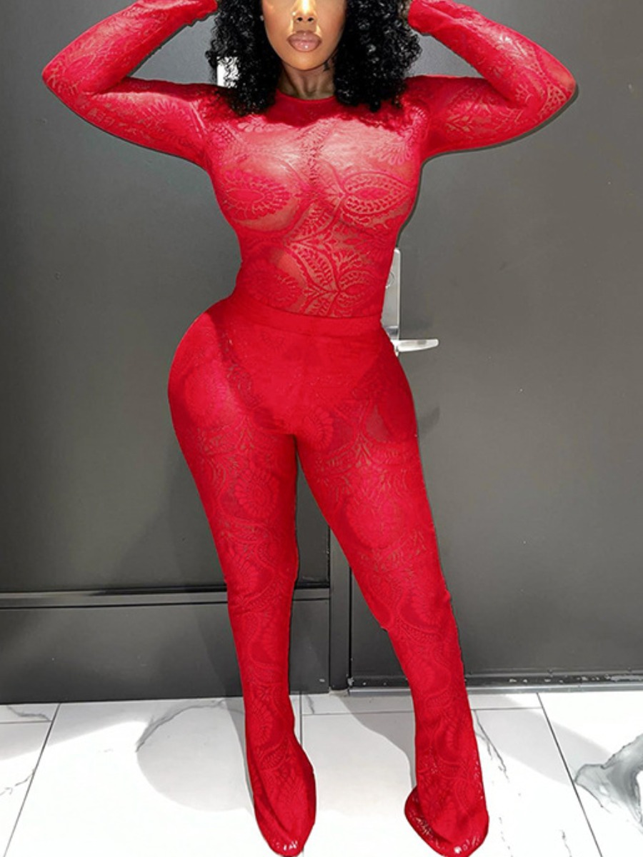 LW See Through Lace Flared Pants Set